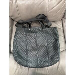 Koba Black Leather Woven Tote Bag Large Crossbody Messenger Handbag